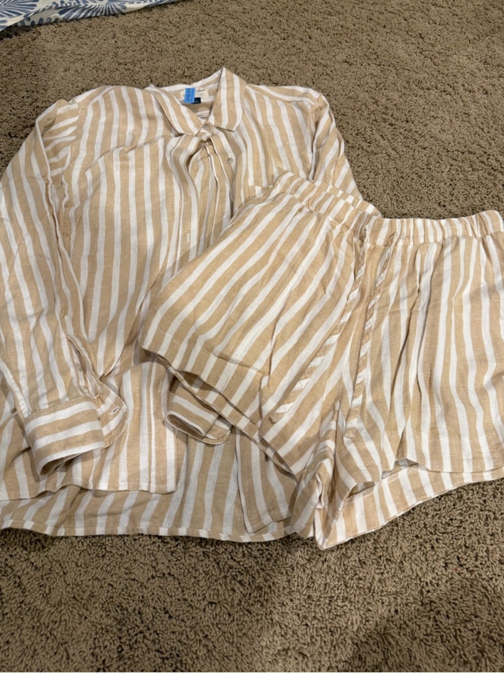 Beige and White striped short set universal threads